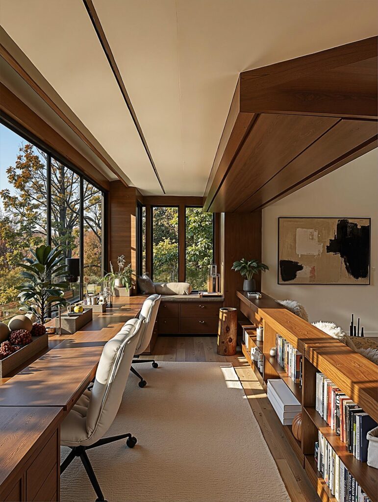 Open plan Home office and Living room bookcase